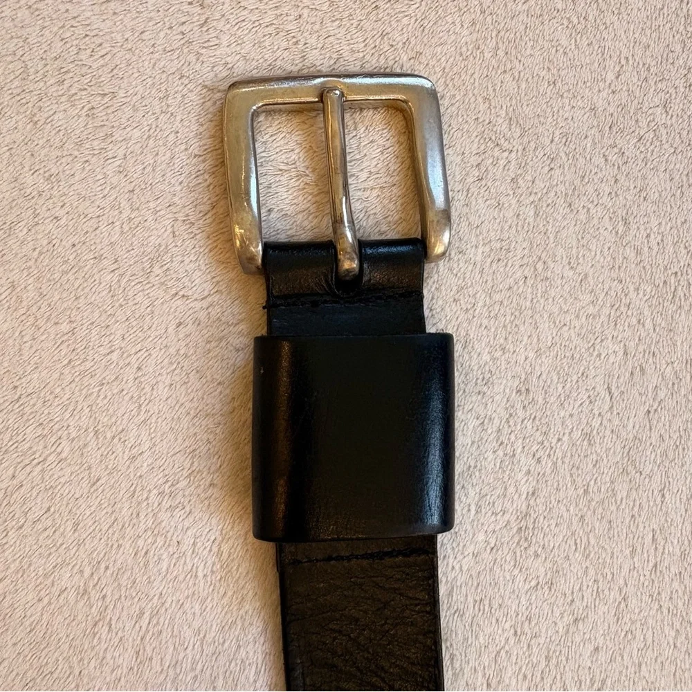 Men's Black Rugged Leather Belt with Brushed Silver Buckle Sz 36